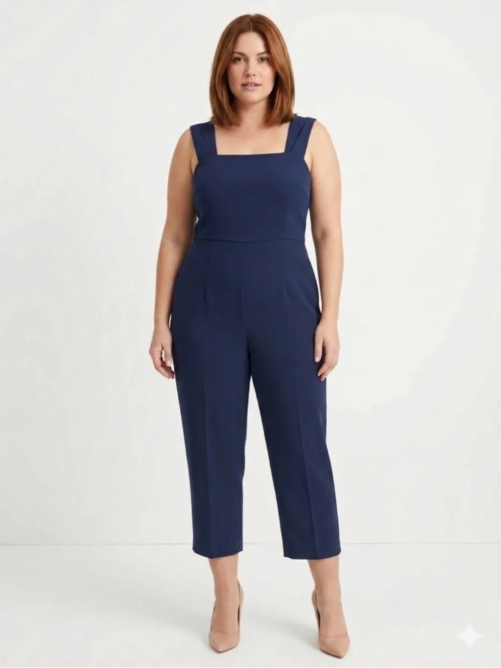 Club Monaco Navy Square-Neck Wide-Strap Cropped Jumpsuit